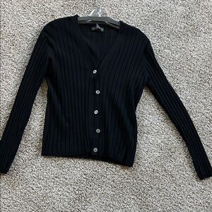 Black Ribbed Button-Up Cardigan